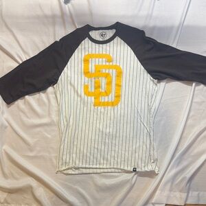 Vintage 47 Brand San Diego Padres Pinstripe Raglan Tee in White, Black & Yellow